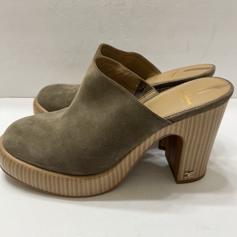 Sam Edelman Shiloh Chunky Platform Heeled Mules Dark Tan Suede Women's 8.5 - Picture 6 of 11